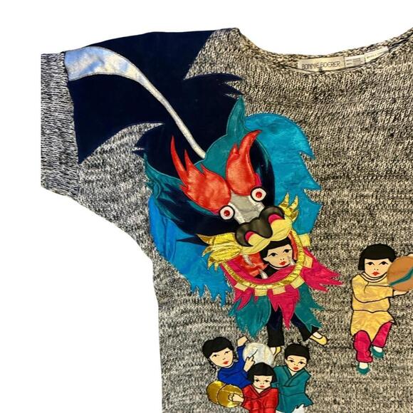 Vintage 80s Bonnie Boerer dragon appliqué oversized knit sweater L - Picture 3 of 4